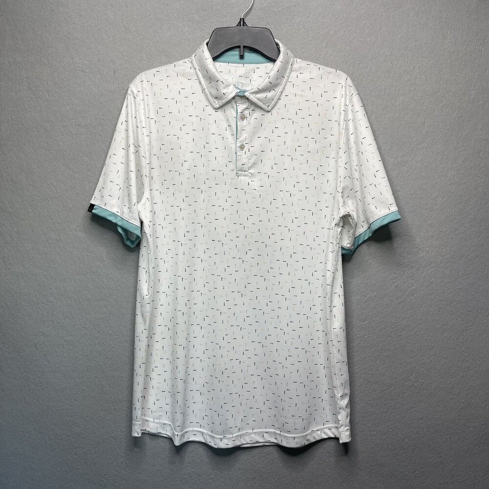 Swannies Mens Golf Polo Shirt L White Patterned Short Sleeve Moisture-Wicking